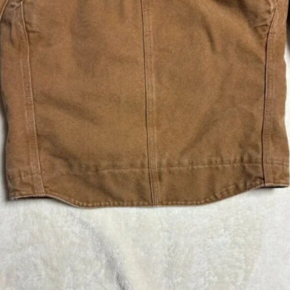 Carhartt Hooded Canvas Jacket Small Sherpa Lined Brown J141 Workwear Distressed - Picture 15 of 16